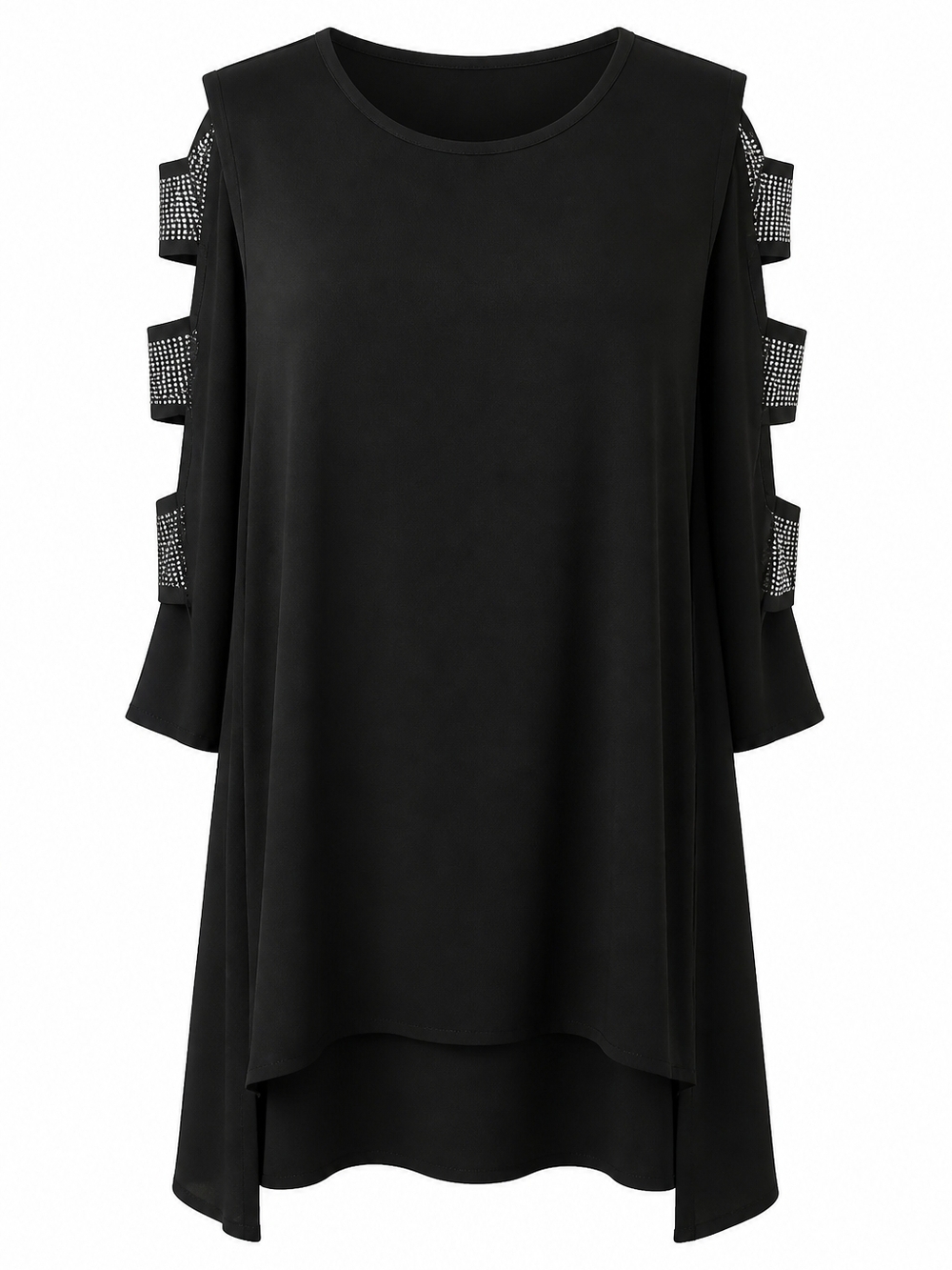 Pretty Woman Black Cold-Shoulder Tunic with Studded Strap Detail